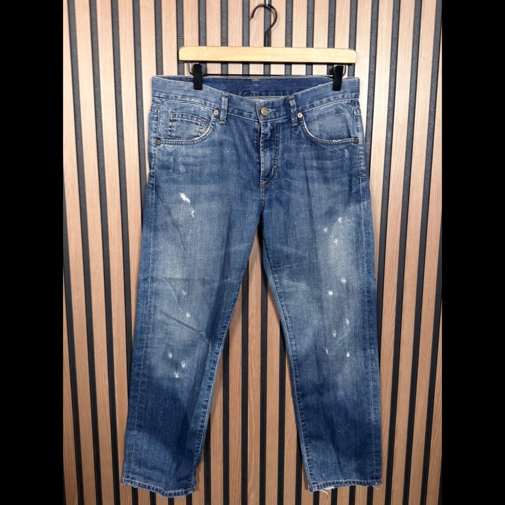 Citizens of Humanity Jeans 28 Womens Blue Straight Boyfriend Paint Spatter Denim